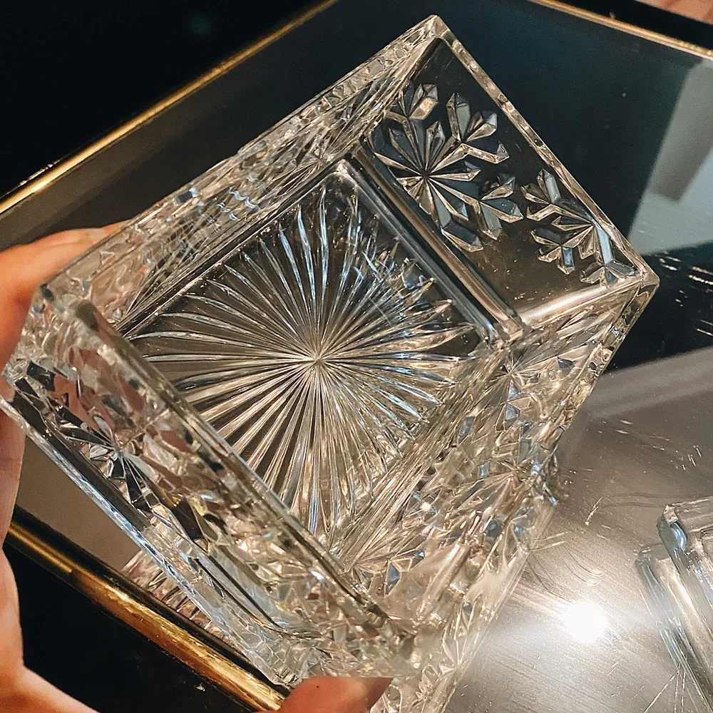 Vintage Crystal Cut Glass Snowflake Design Trinket Box